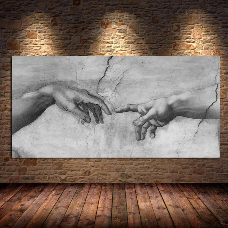 Frameless The Creation Of Adam by Michelangelo Famous Art Canvas Painting On the Wall Art Posters and Prints Hand to Hand Pictur