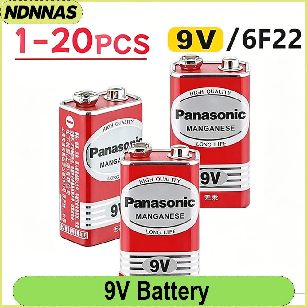 Panasonic 9V Battery 6F22 MN1604 Heavy Duty Manganese Dry Battery 1-20Pcs Mercury Free Long Life for Multimeter Wireless Microph