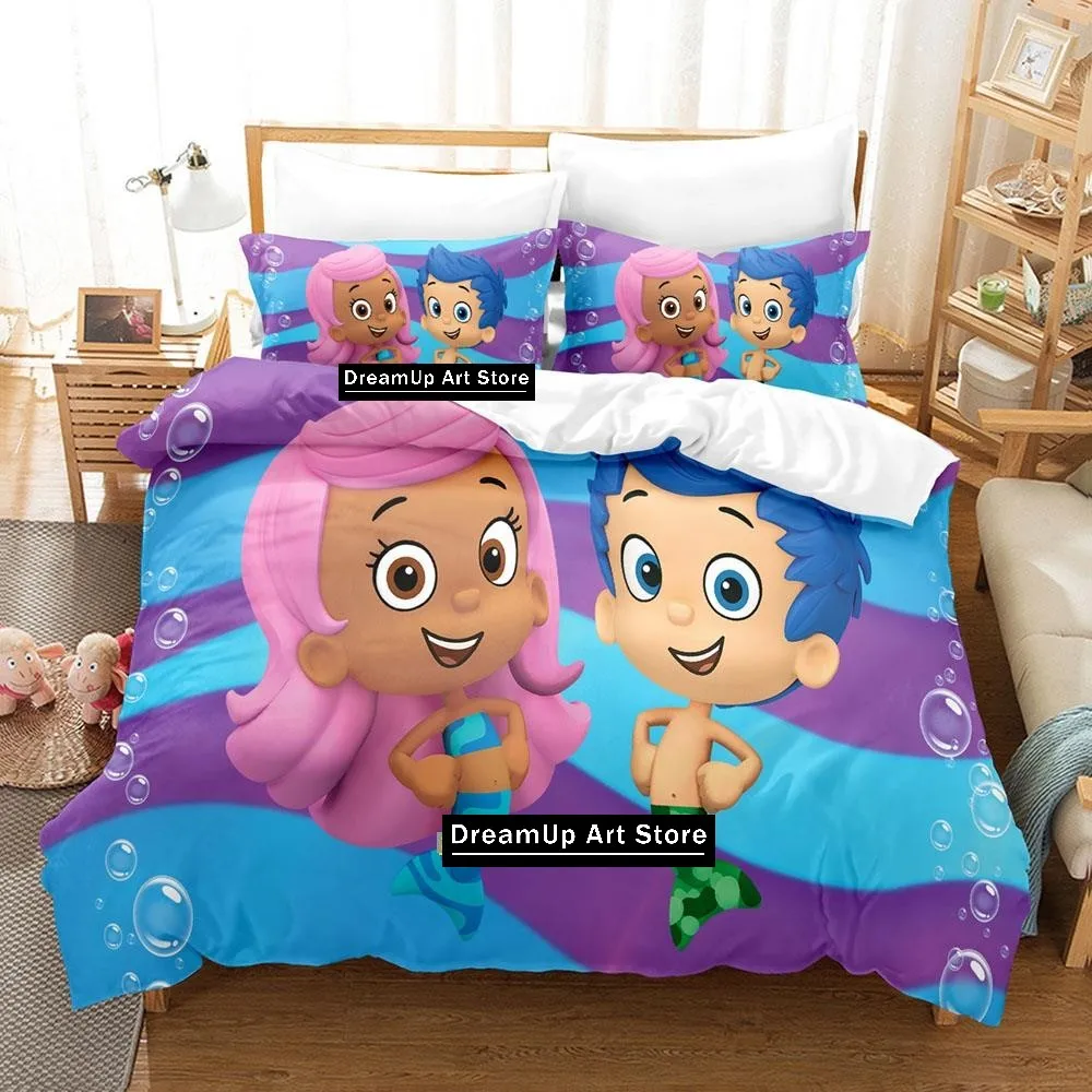 3D Print Fashion Cartoon Bubble Guppies Bedding Set Boys Girls Twin Queen Full Size Duvet Cover Pillowcase Bed Adult Bedroom