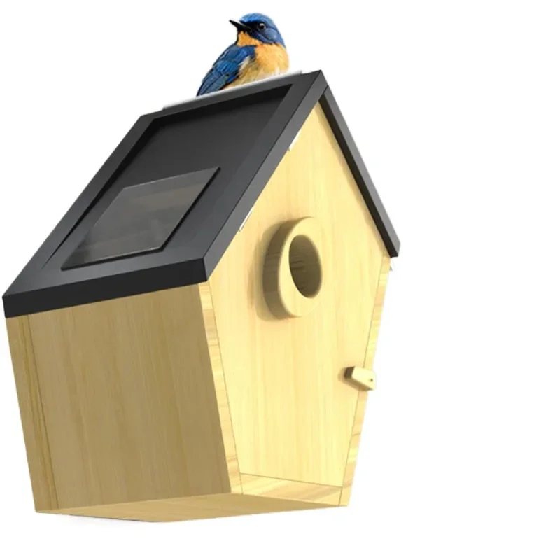 Modern New Trend AI Recognition Bird Watching Camera Smart Automatic Wood Bird House Solar Panels Garden Supplies
