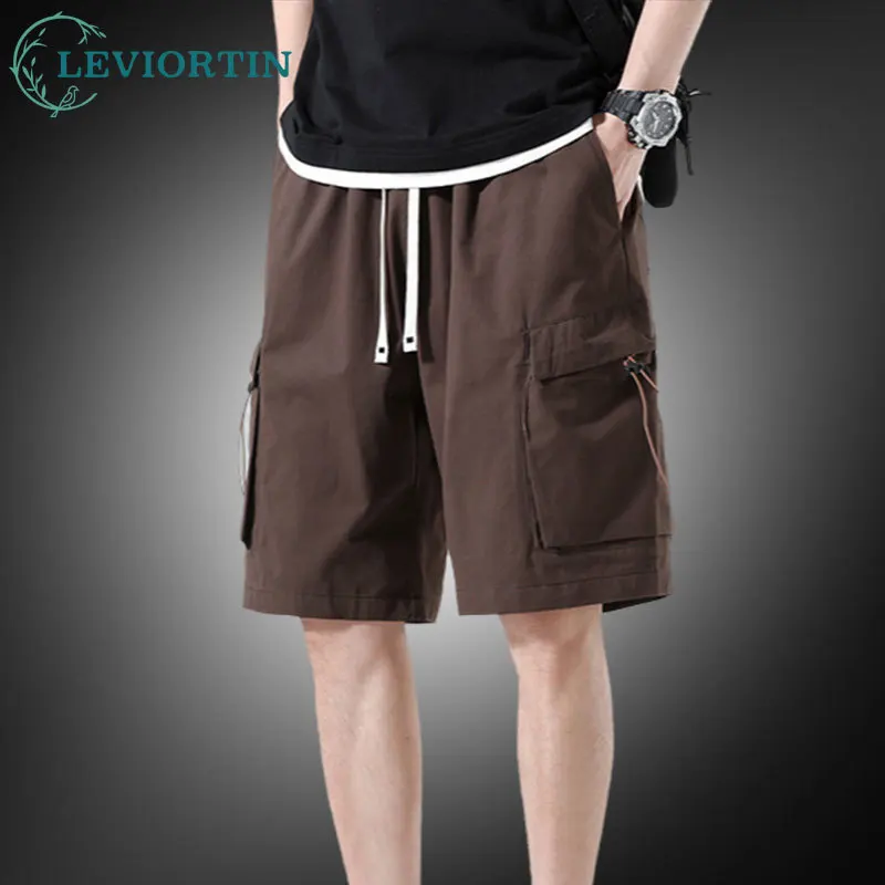 American workwear shorts men's summer new loose thin sports casual five quarter pants men's lace up shorts pure cotton