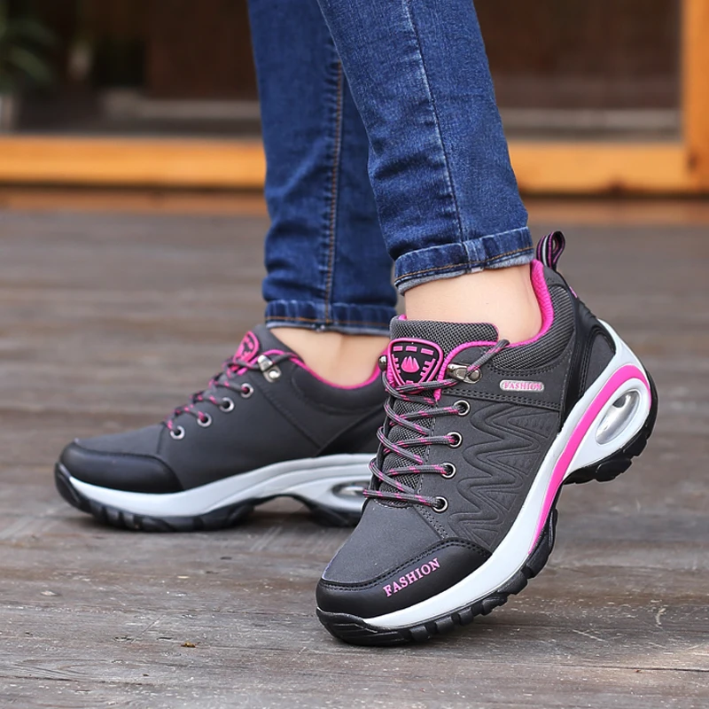 Height Increasing Sport Shoes Women Lace-up Air Cushion Canvas Sneakers Non-slip Slip On Platform Shoes Soft Athletic Shoe Red