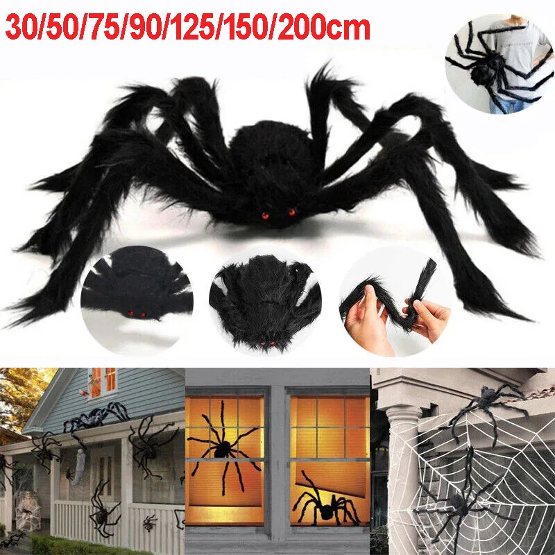 

Giant 30/200Cm Soft Hairy Terrifying Black Spider Halloween Decoration Haunted House Props Indoor And Outdoor Courtyard Display