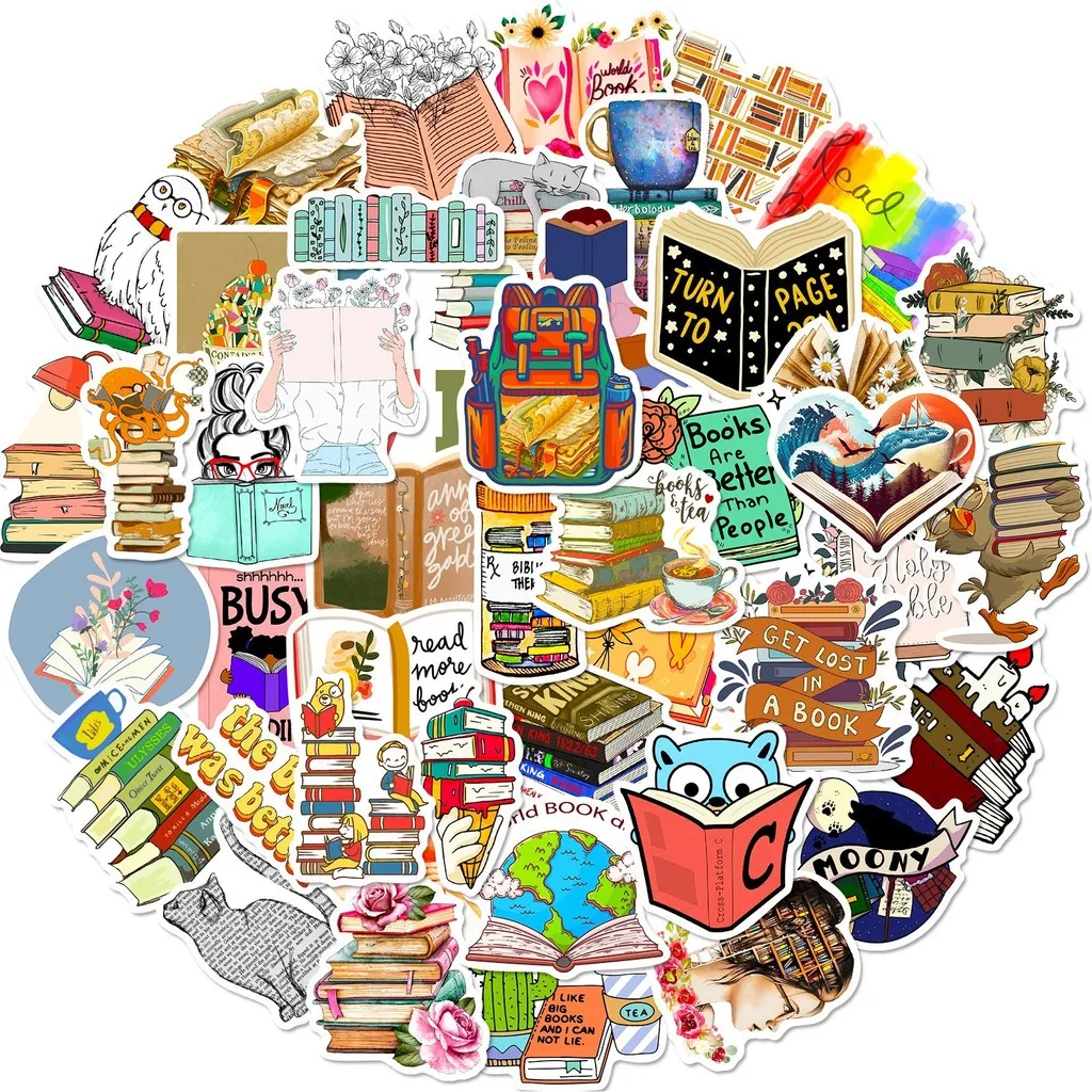 50Pcs Reading Book Doodle Stickers Waterproof Decals for Laptop Phone Tablet Decoration AnimeWorlds Store