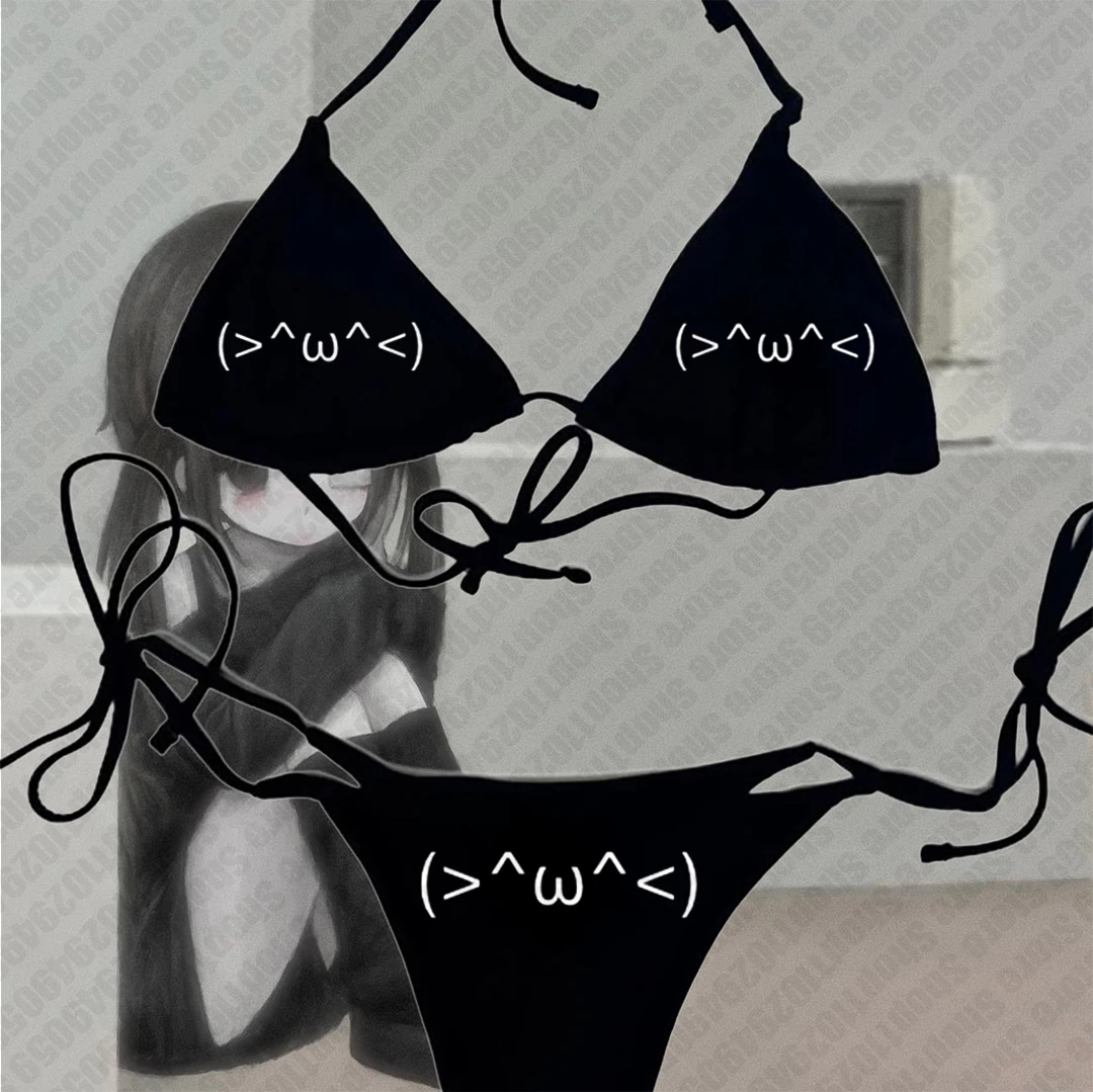 Conjunto de Bikini Y2K para mujer, traje de baño de tendencia de los años 2000, sujetador acolchado con realce, Tanga, traje de baño de dos piezas, ropa de playa, gráficos de pintura Y2k