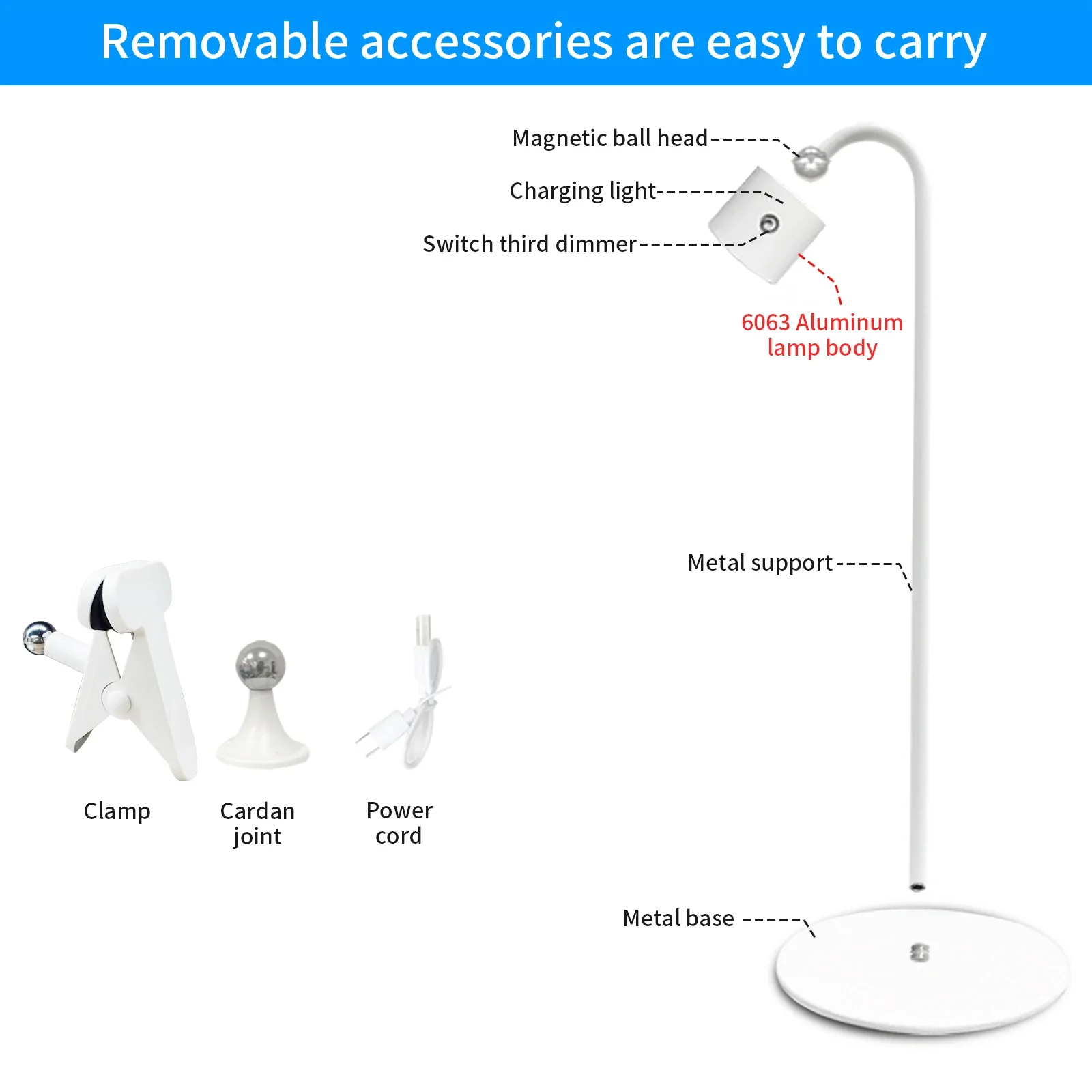 Modern Multifunctional Three-level Brightness Adjustment Magnetic Desk Lamp, Detachable Portable Lamp Dimmable Home Decoration