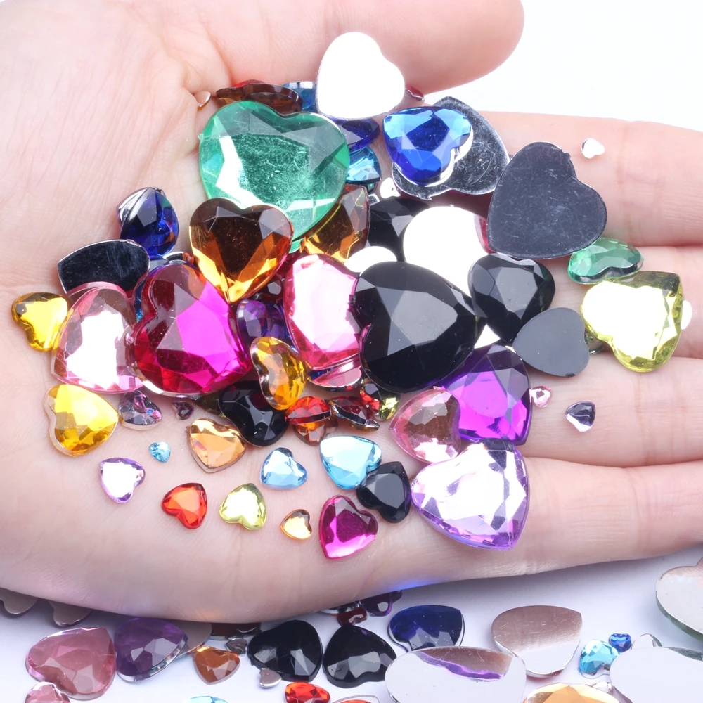 

Flat Back Facets Acrylic Rhinestones 3-20mm Mix Size 400pcs Heart Shape Many Colors Glue On Beads DIY Crafts Garments Decoration