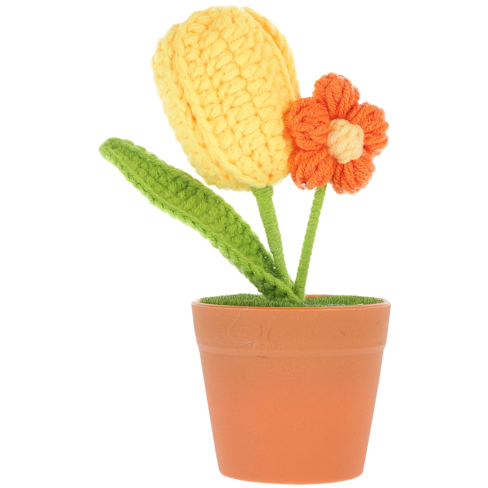 

Crochet Flower Decor Artificial Yarn Ornaments Home Supplies Mini Bonsai Knitting Woolen Fade Resistant Plant Simulation