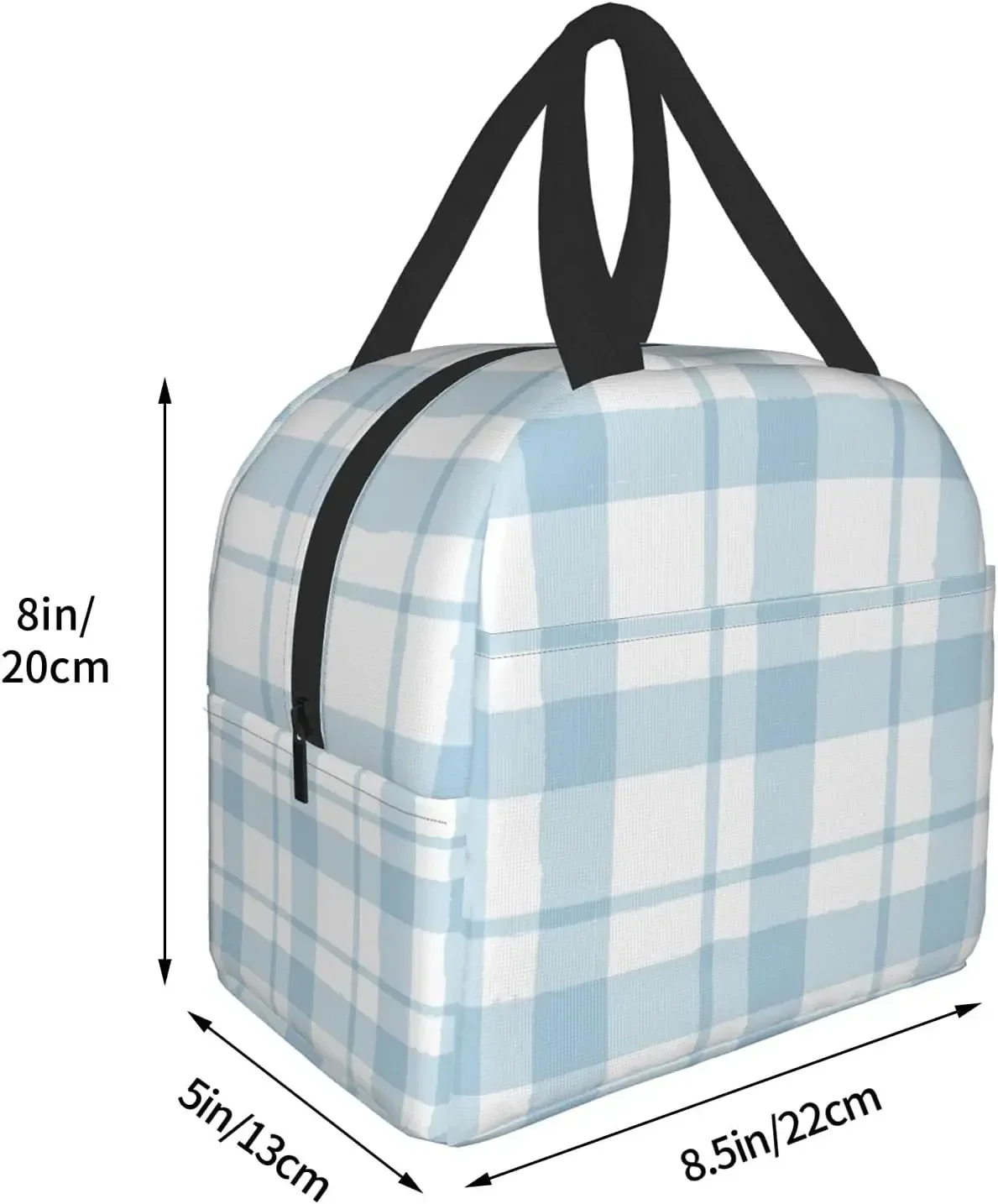 Lunch Bag Plaid Blue Check Insulated Lunch Bag Thermal Cooler Tote for Adults Work School Picnic Beach Reusable Lunch Box