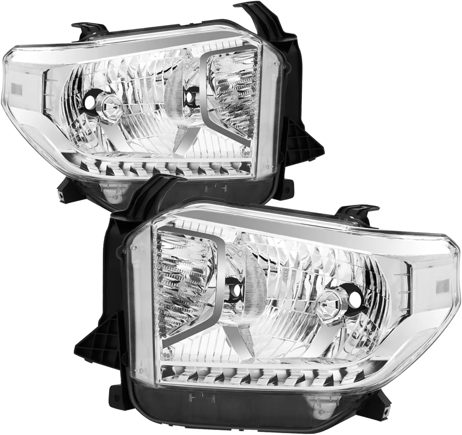 

Headlights Assembly compatible with 2014 2015 Toyota Tundra Halogen Headlamp without Level Adjuster,Chrome Housing Clear Corner