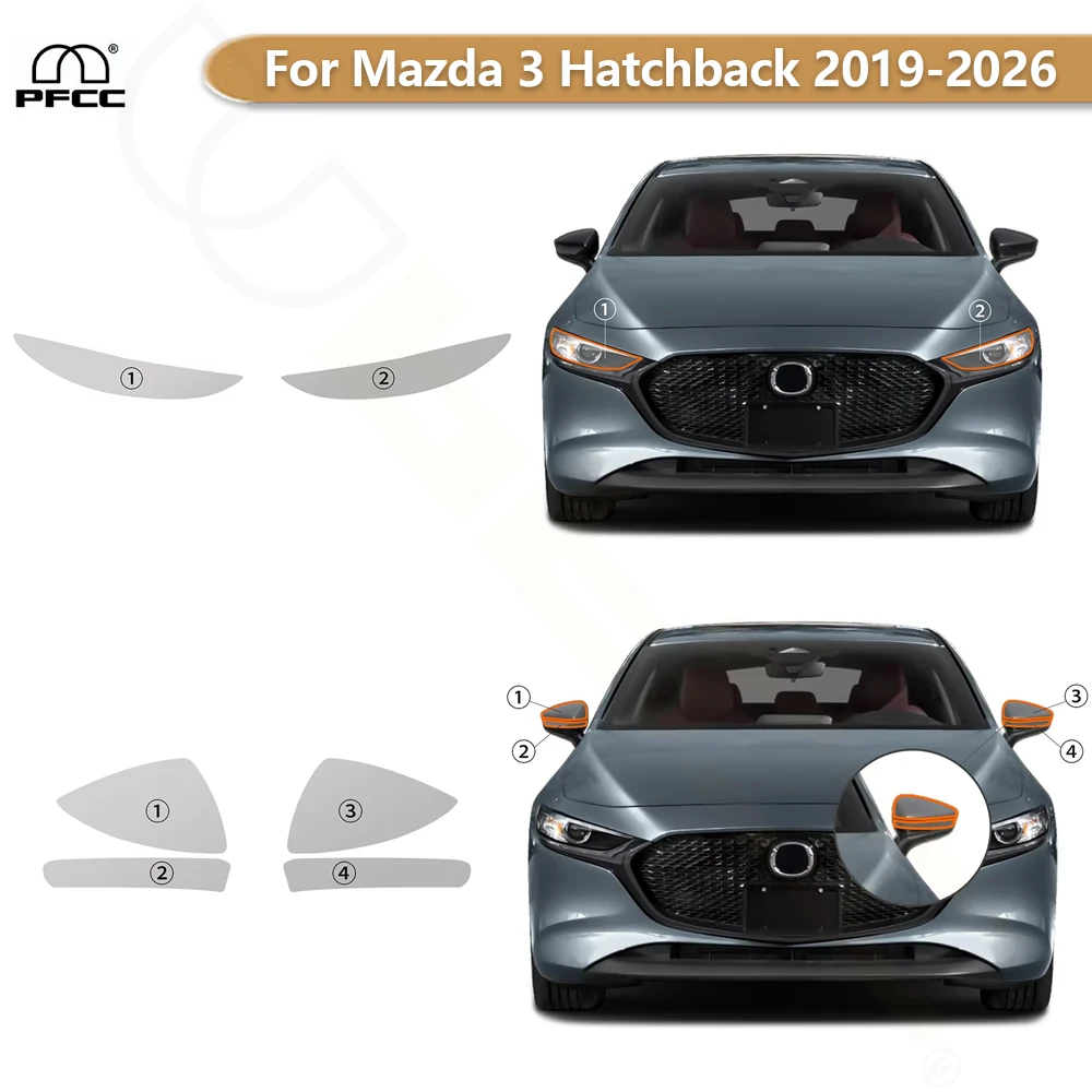 Headlight Rearview TPU Protection Film For Mazda 3 Hatchback 2019-2026 Pre-cut PPF Anti-scratch Clear Bra Resistant Invisible