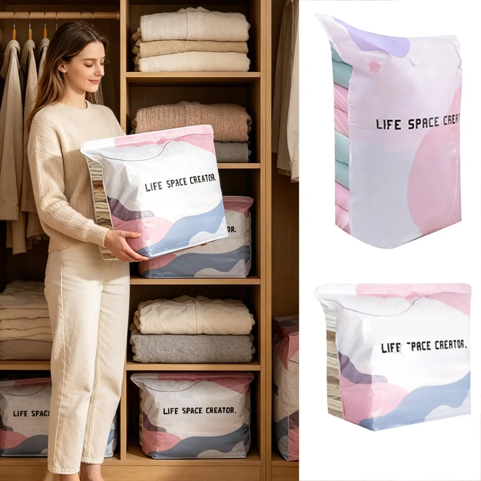 Vacuum Storage Bags For Clothes No Pump Compression Packing Large Cube Vacuum Sealed Bags For Clothes Bedding Travel Home Dorm