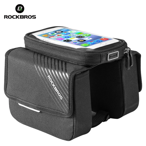 Imagen 2 del producto ROCKBROS-bolsa para teléfono móvil de bicicleta, bolsa para tubo superior frontal de bicicleta con pantalla táctil, bolsa de almacenamiento para teléfono de ciclismo desmontable de gran capacidad