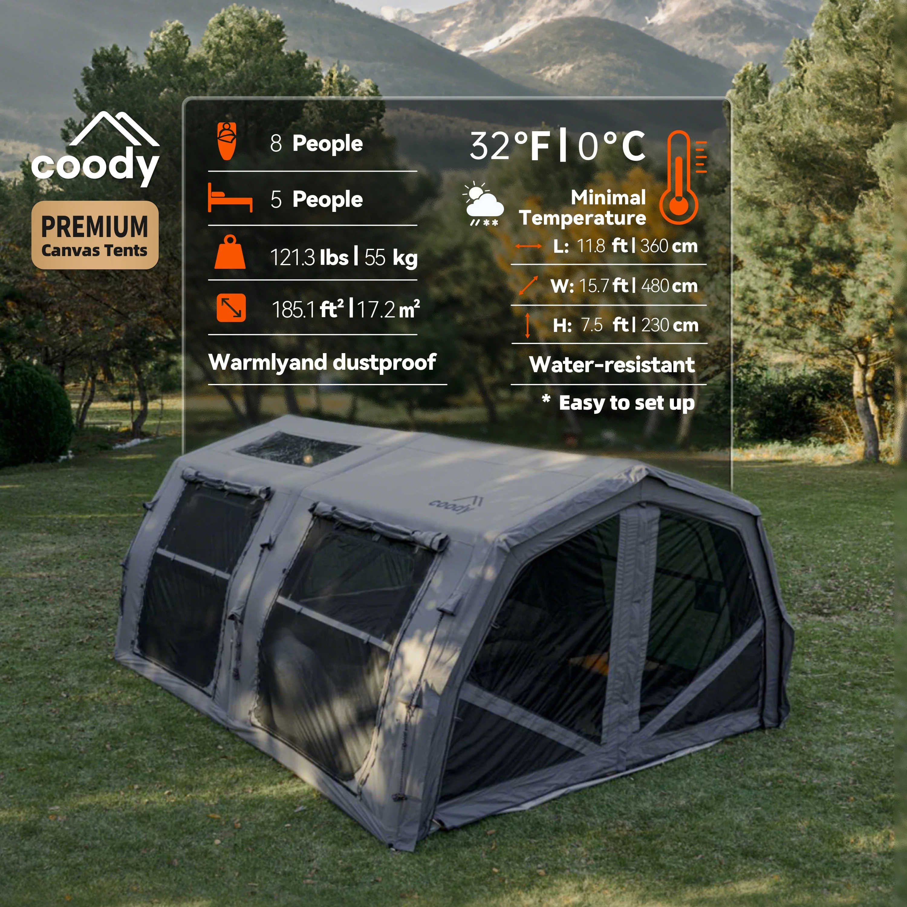 17.2 Familia Pro-Gray Camping Travel Family Large Cotton Fabric Inflatable Tunnel Camping Outdoor Family Inflatable Tent