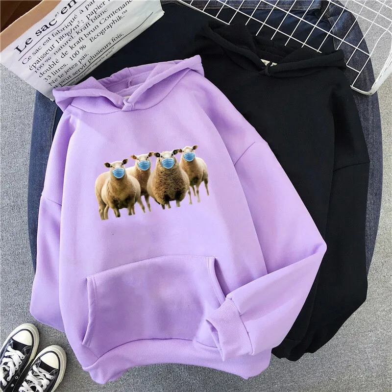 

Aesthetic Mask Sheep Hoodies Funny Woman Hoody Tops Winter Clothing Graphic Hoodie Sweatshirts Oversized Women Cotton Clothes