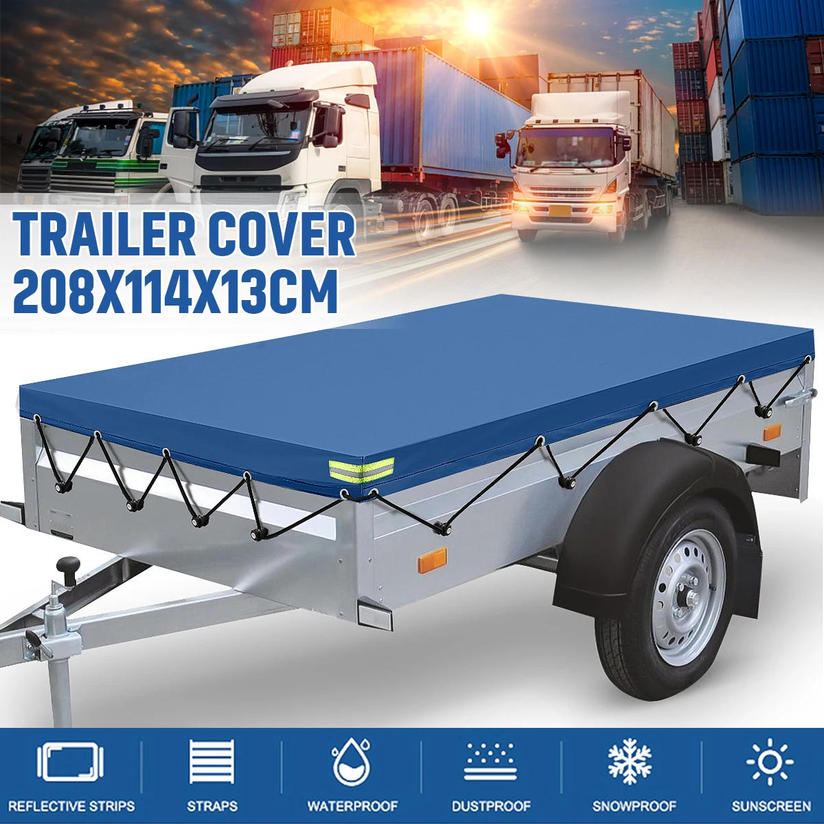 

420D Trailer Cover Auto Roof Tent Heavy Duty PVC Dustproof Waterproof Protector Cover Travel Camping Canopy With Rubber Belt