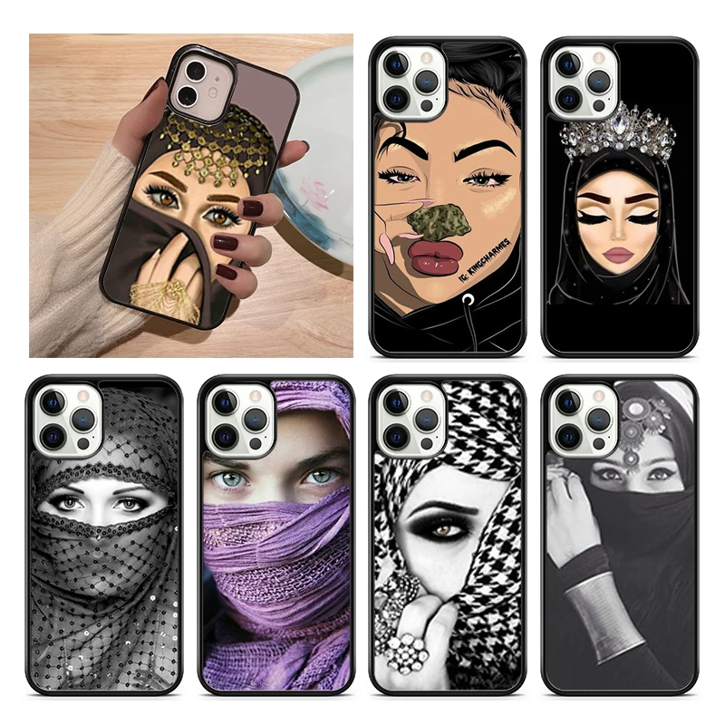 Muslim Islamic Arabic Hijab Face Gril Eyes Koran Phone Case For iPhone 15 16 14 XR XS 11 12 13 Mini Pro MAX Plus