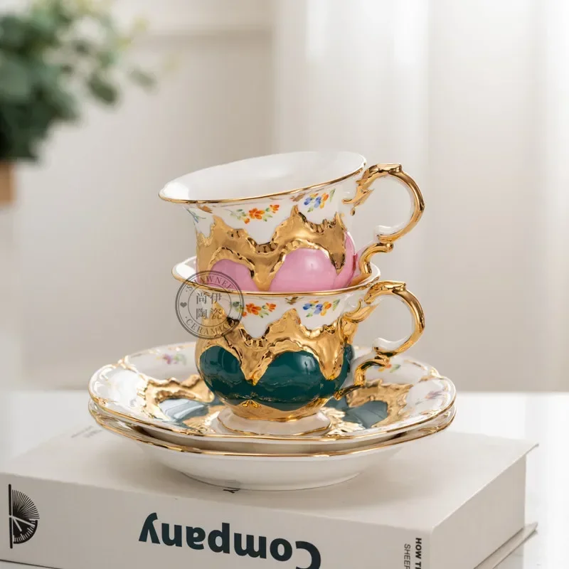 

German Mason Porcelain Light Luxury Bone China Coffee Cup and Saucer Gold Hand Painted Afternoon Tea Black Tea Cup Coffee Mugs