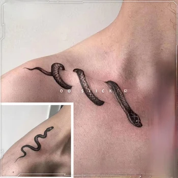 Adesivi per tatuaggi temporanei con clavicola serpente nero Uomini e donne Tatouages Et Art Corporel Tatuaggi finti Cool Tatuajes Tenporales