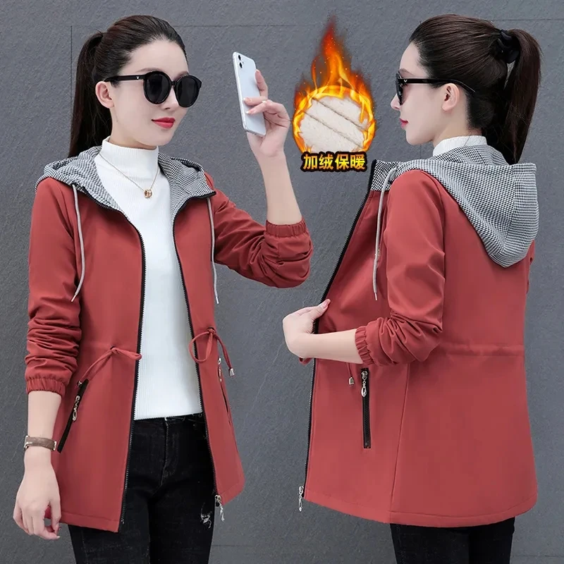 Autumn/Winter Women\'s Windbreaker Coat New Korean Velvet Hooded Mid Length Cotton Padded Jacket Female Outerwear 5XL Mujer Coats