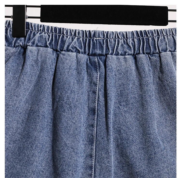 AOSSVIAO 2026 Sommer Damen Baumwoll-Denim-Shorts Figurformend Elastischer Bund Locker Weites Bein Dünne Schlitz-Jeans Freizeithose – Detail 10