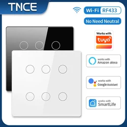 TNCE Tuya WiFi Brazil 4x4 WiFi Smart Touch Switch Touch Panel 4/6 Gang Light Switch No Neutral Wire,Voice With Alexa Google Home