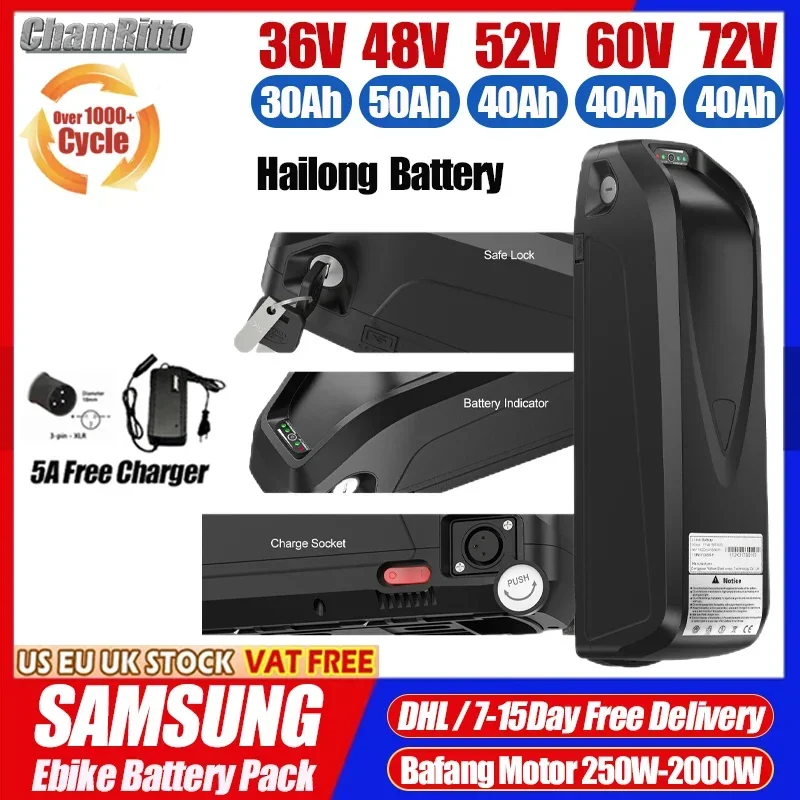 

Аккумулятор для электровелосипеда 36В 52В 48В 60В 72В, 20Ач 25Ач 30Ач 40Ач 45Ач 50Ач 60Ач, 2000Вт 3000Вт