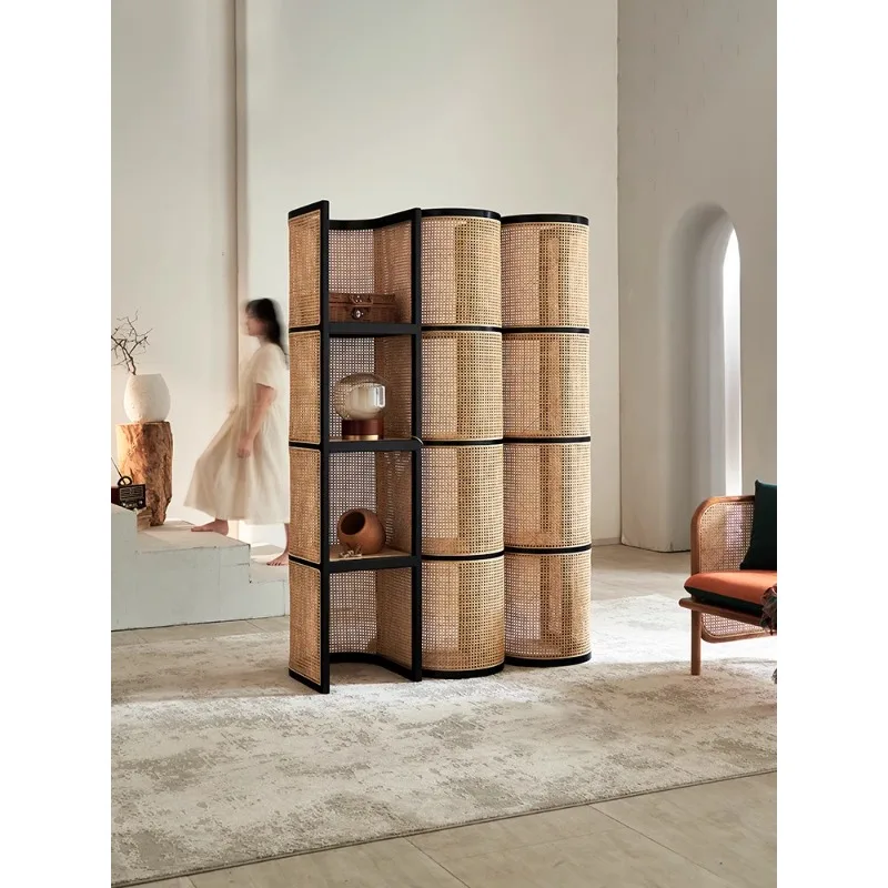 Nordic rattan storage  quiet wind partition, floor to ceiling corner cabinet, indoor household multi-layer storage rack