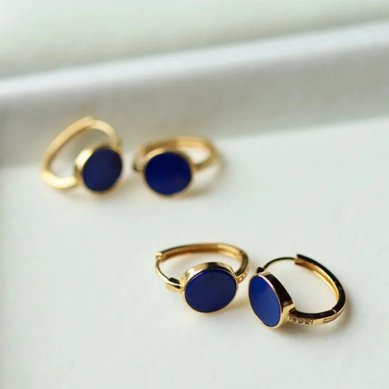 

Afghanistan Natural Lapis Stone Ear Buckle Women's S 925 Pure Silver Retro Fashion Light Luxury High Jewelry