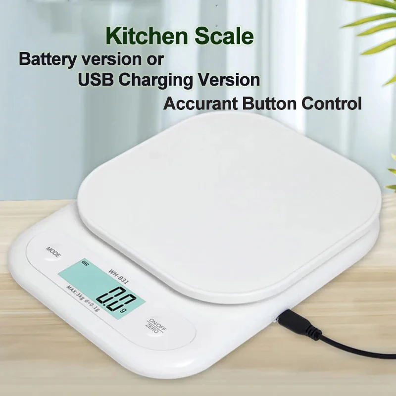 Kitchen Home Electronic Scale High Precision Gram Scale LCD Display USB Rechargeable Baking Balance Food Fruit Electronic Scale