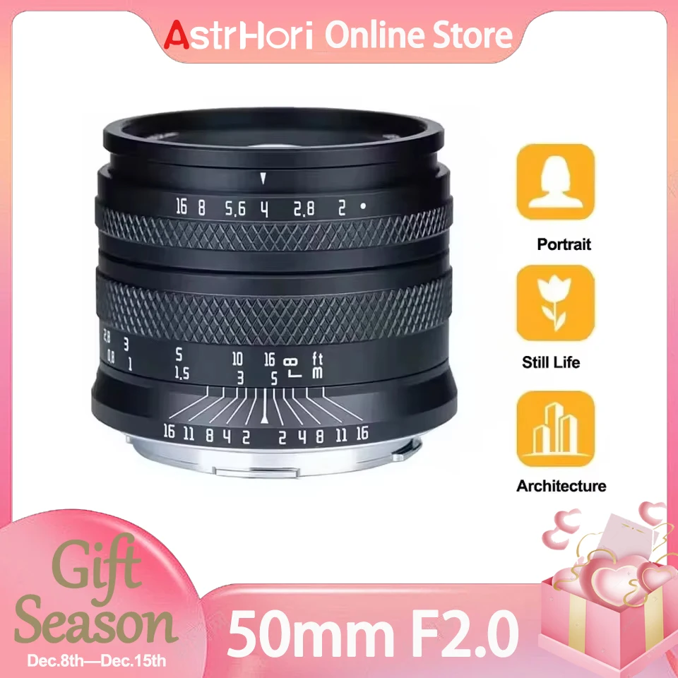 AstrHori 50mm F2.0 Large Aperture Full Frame Manual Prime Lens for Sony E Nikon Z Fuji X L Eos R Eos M M43