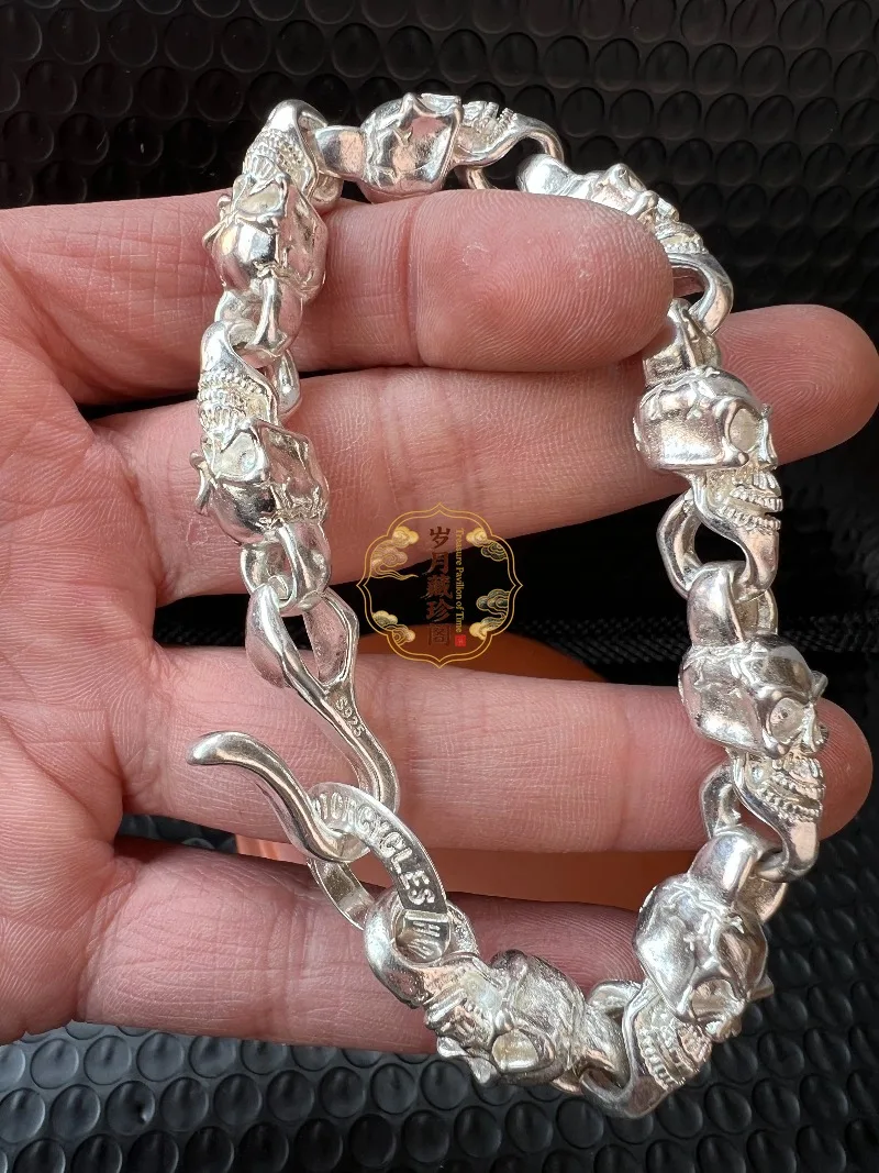 

2026 Hot S925 Tibetan Silver Skull Bracelet, Lucky Blessing Fortune Jewelry, Fashion Personalized Gift for Men & Women