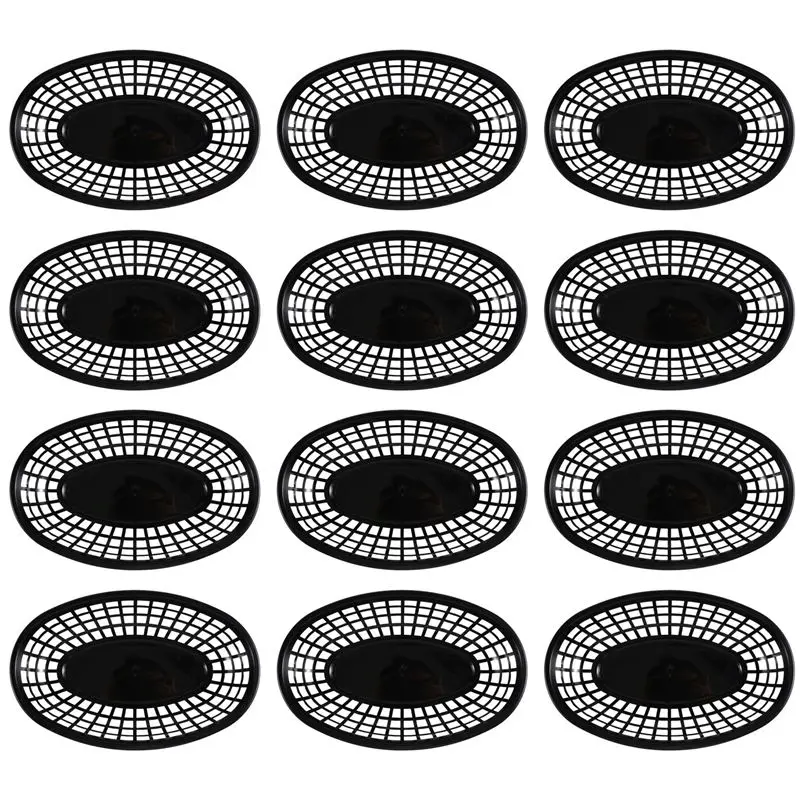 

A20F-12 Pcs Plastic Fast Food Baskets Oval Serving Platter Breakfast Dinner Plates French Fries Cake Bread Tray Restaurant