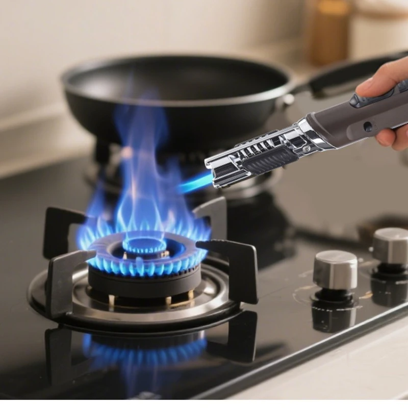 2025 New Inflatable Outdoor Camping Portable Igniter, Rotatable Windproof Straight Forward Blue Lighter, Safe Ignition Gun
