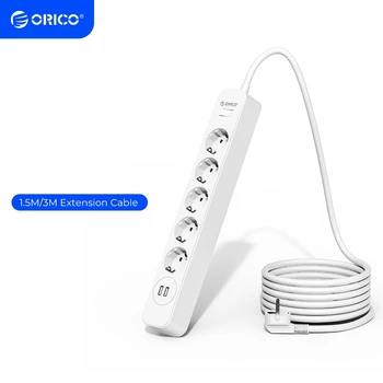 ORICO power strip 3m extension cord electrical socket with 2 USB ports for home multiple sockets surge protector network filter