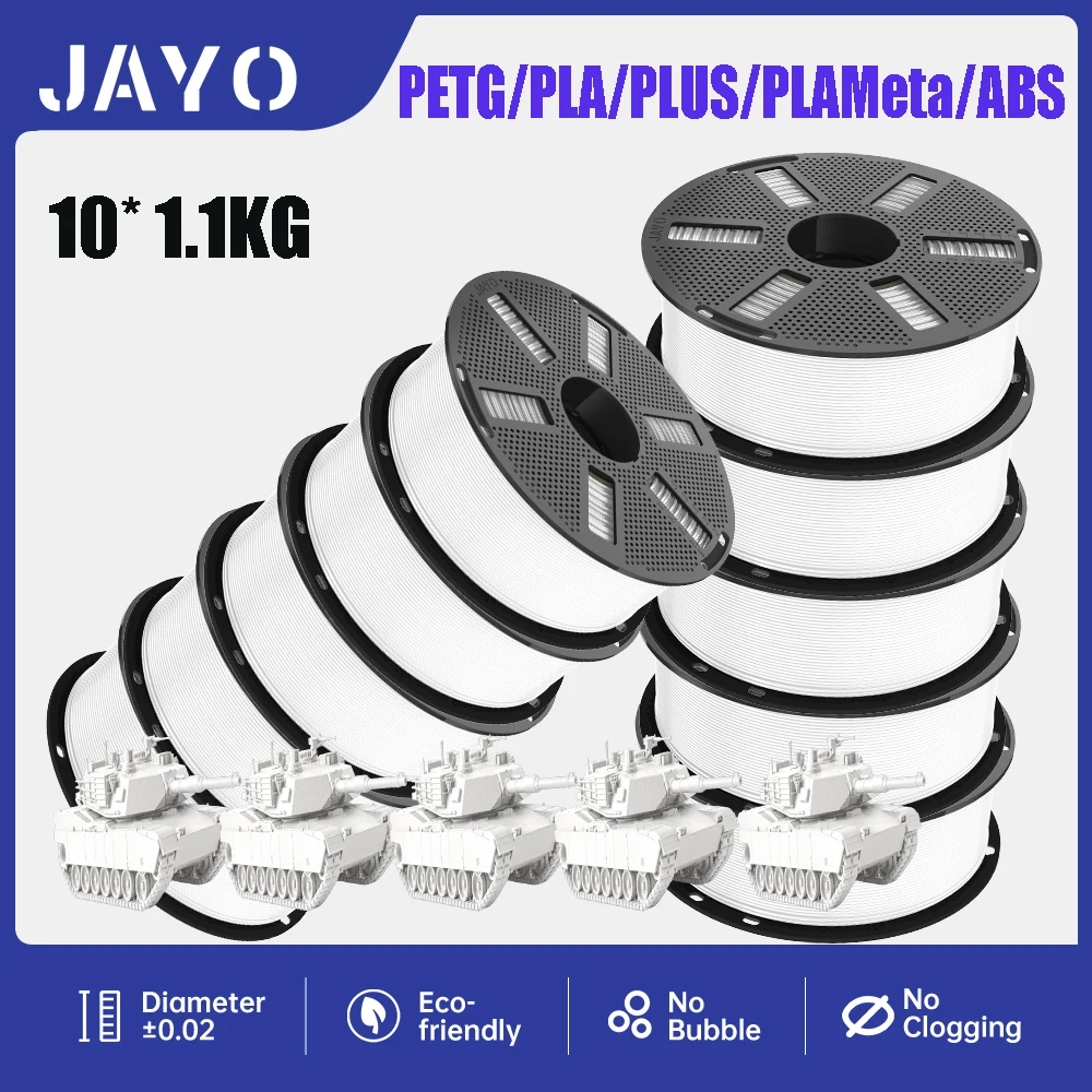 JAYO 3D Printer Filaments 10 Rolls Black PETG/PLA/HS-PLA/HSPMETG/PLA PLUS/ASA Bubble Free Smooth Suitable 1.75mm for 3D Printing