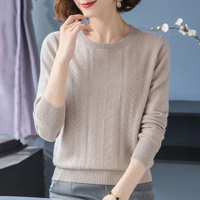 Women Sweaters New Spring Autumn Long Sleeve O-neck Diamond Knitted Jumper Pullovers Middle-aged Mother Sweater Knitwear Tops