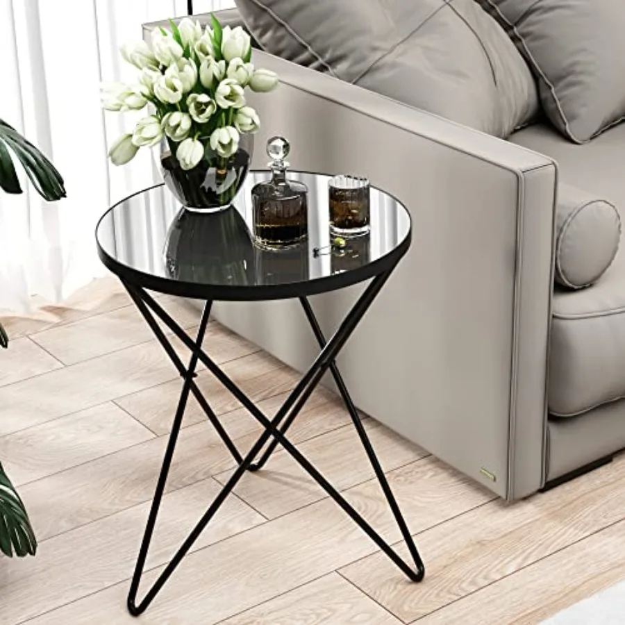 

Modern Round Side Table End Table with Marble Effect Top and Gold Metal Frame Small Side Table for Living Room Bedroom Sofa and