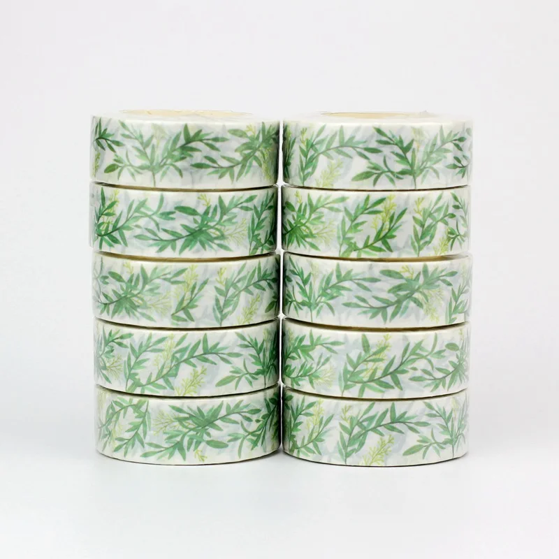 Wholesale Spring 10pcs Decor Cute Green Leaves Branch Washi Tapes Scrapbooking Planner Adhesive Masking Tape Lovely Stationery