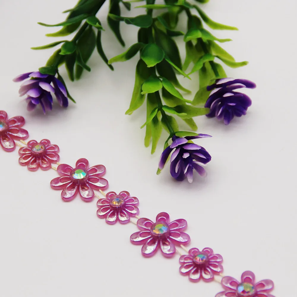 1YD Child Mother Flower Electroplating AB Color Connection Drill Chain Handmade DIY Beaded Beaded Chain Toy Doll Hairpin