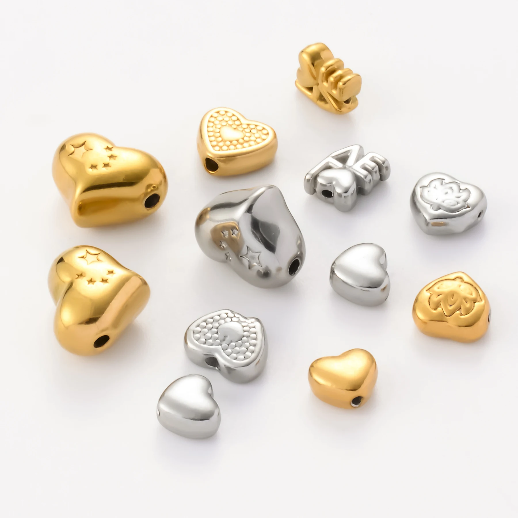 5pcs Fashion  Love Heart shaped Charms Stainless Steel Spacer Beads For Jewelry Making Supplies DIY Bracelet Necklace Accessory