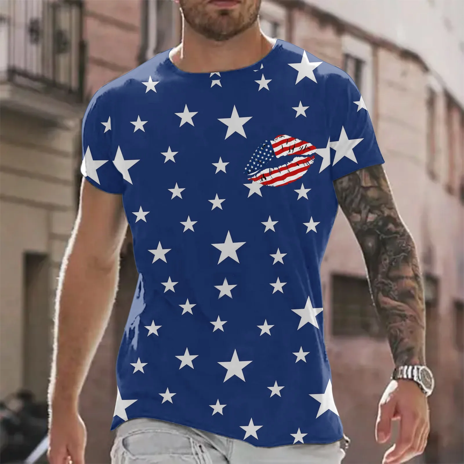 Patriotic Shirts for Men,Men's T-Shirts Graphic Fashion Summer Short Sleeve 4th of July Print Beach male t-shirts handsome