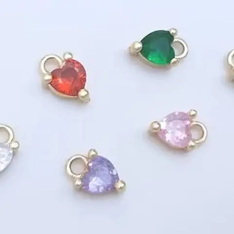 14K Gold Three-Paw Mosaic Peach Heart Color Zirconium Small Pendant for DIY Bracelet And Earrings Hanging Ornaments