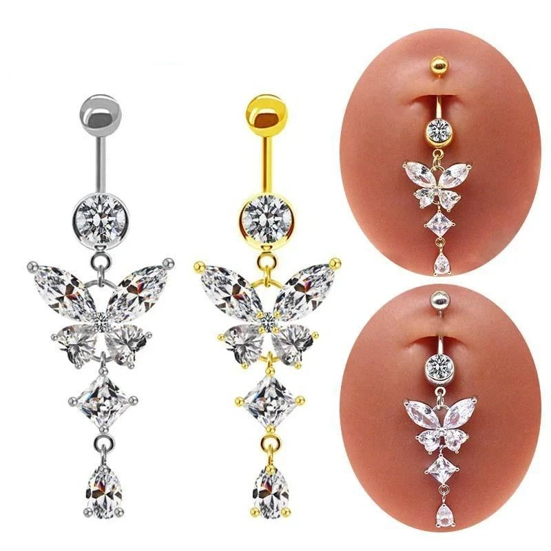 【xxx】Butterfly  Clip On Belly Button Stainless Steel Material Belly Button Rings Non Piercing Navel Rings Fashion Accessory[ZN]