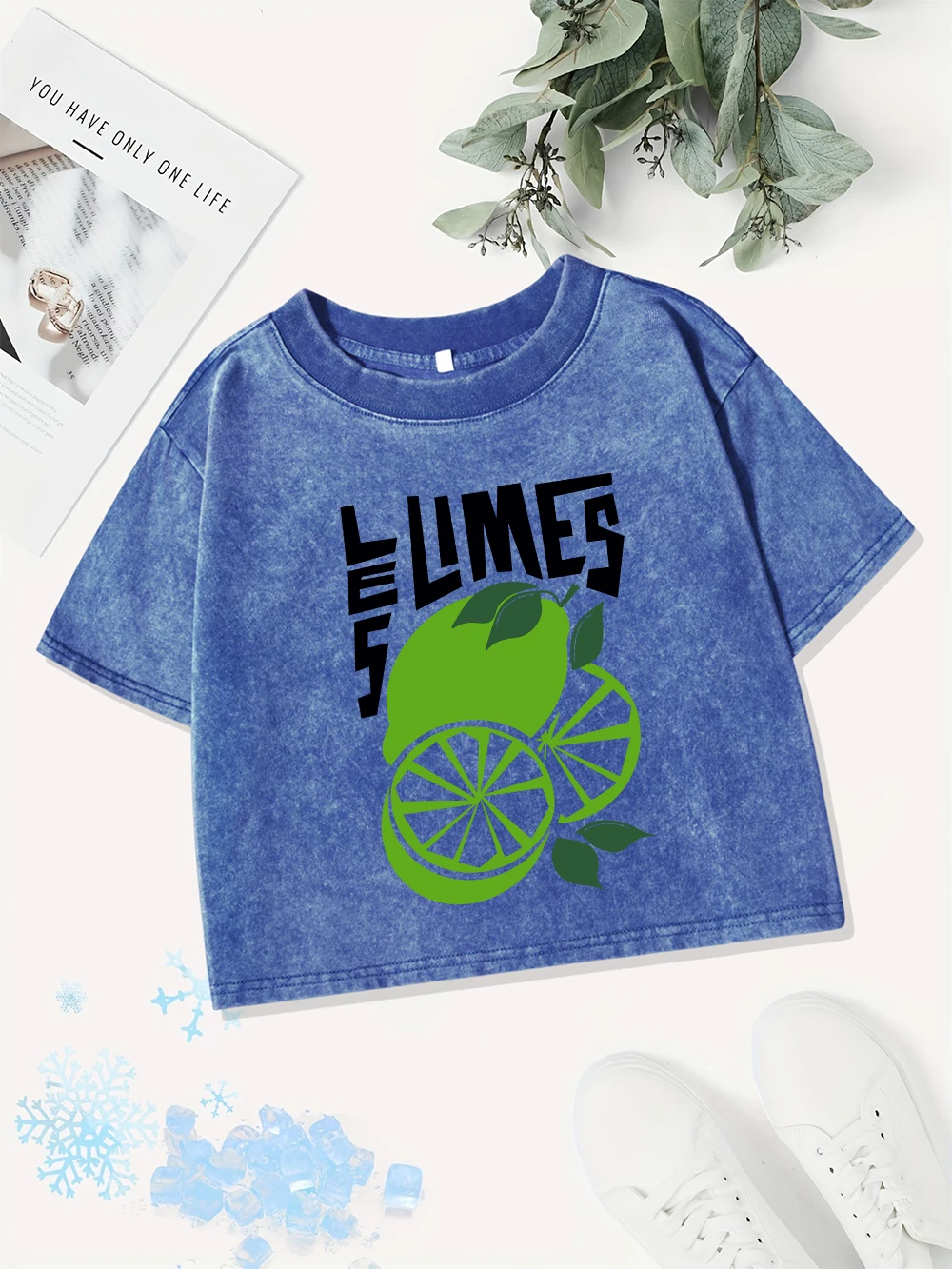 

Summer Cotton Crop Tops Womens Bitter Lemon Printing Washed T-Shirts Casual Regular Fit O-Neck Streetwear Street Womans Clothes
