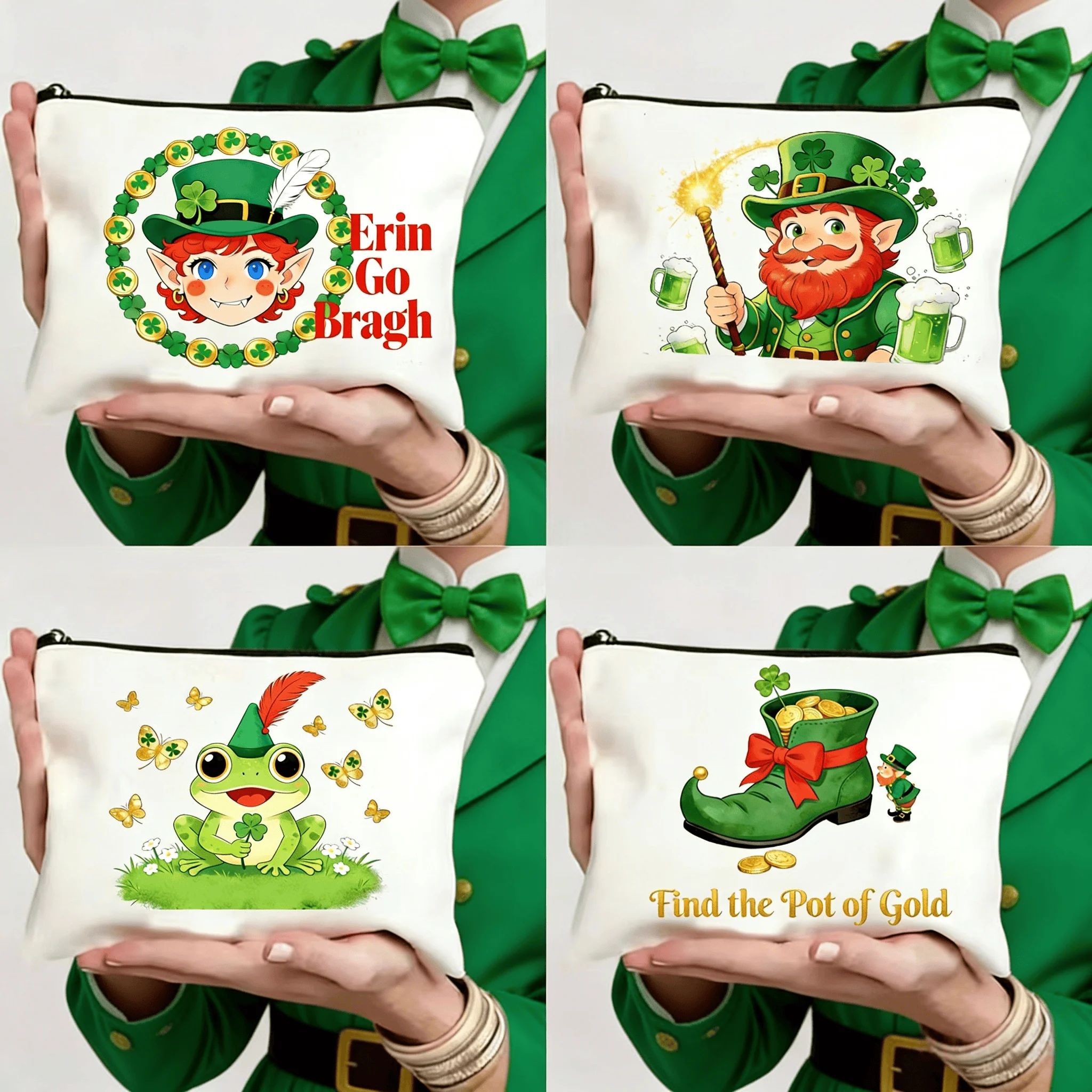 

1 St. Patrick's Day element storage bag, fashionable canvas tote bag, coin purse, pencil case, multifunctional storage bag