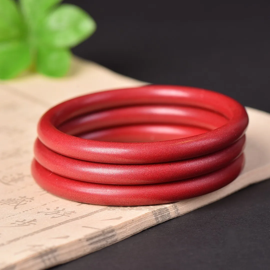 Natural Cinnabar Bangle for Women Thin Round Band Matte Red Gemstone Bracelet Chinese Style Healing Crystal Jewelry Gift 5
