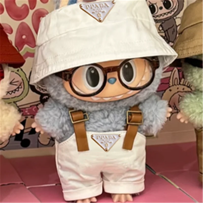 Ropa para Mini muñeca Labubu de 15 y 17cm, sombrero de pescador, monos, conjunto de gafas Retro, ropa para fiesta sentada I II, accesorios para casa de muñecas