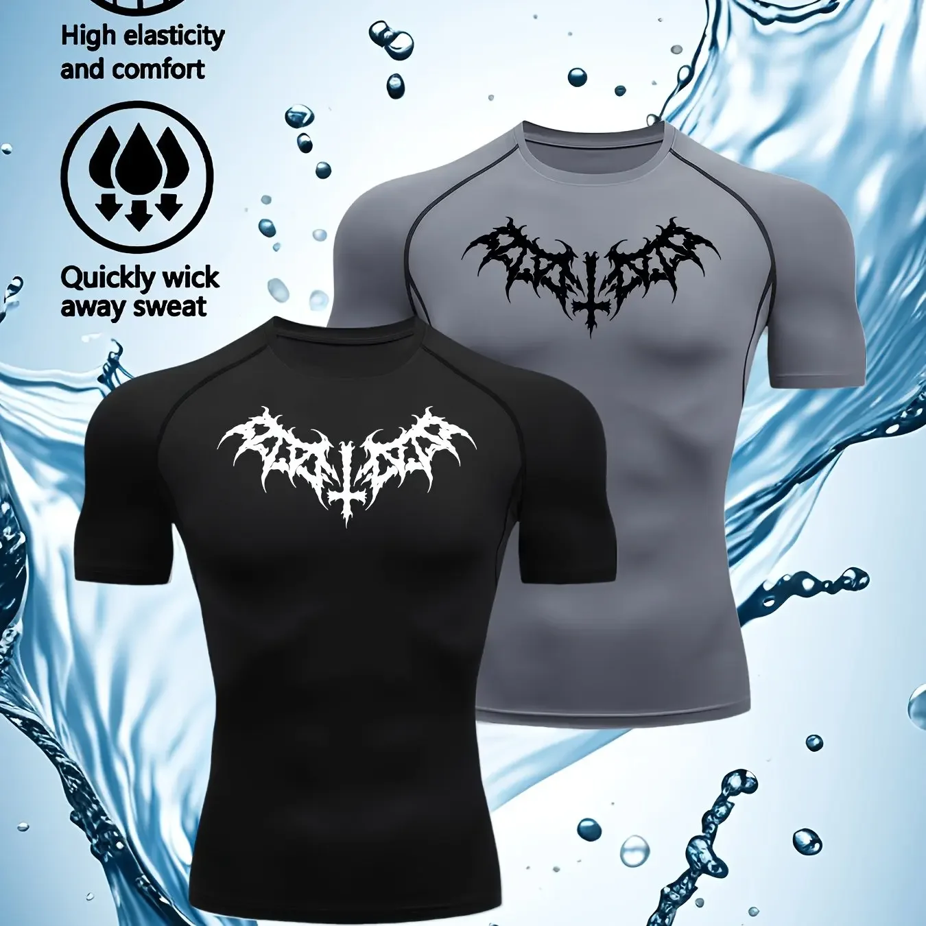 Two Men's Compression Printed T Shirt Summer Sportswear Running T-shirt Elastic Quick Dry Sport Gym Fitness TShirts Men