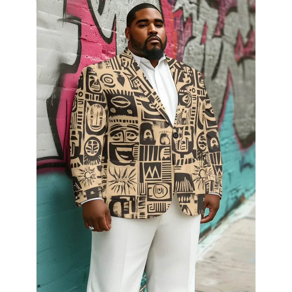 

Tribal Culture Handsome Suit Oversized One Buttons Blazer Mens Casual Coat Lightweight Jacket Slim Fit Blazer Bohemian Suits